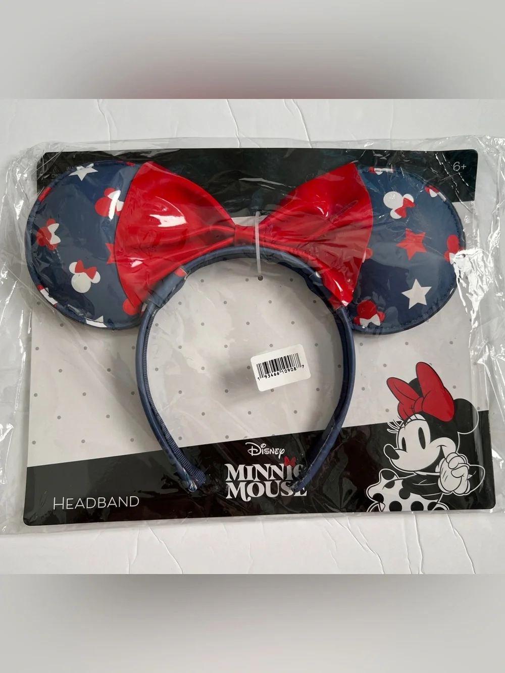 Disney Minnie Mouse Patriotic Navy Ear Headband with Red Bow